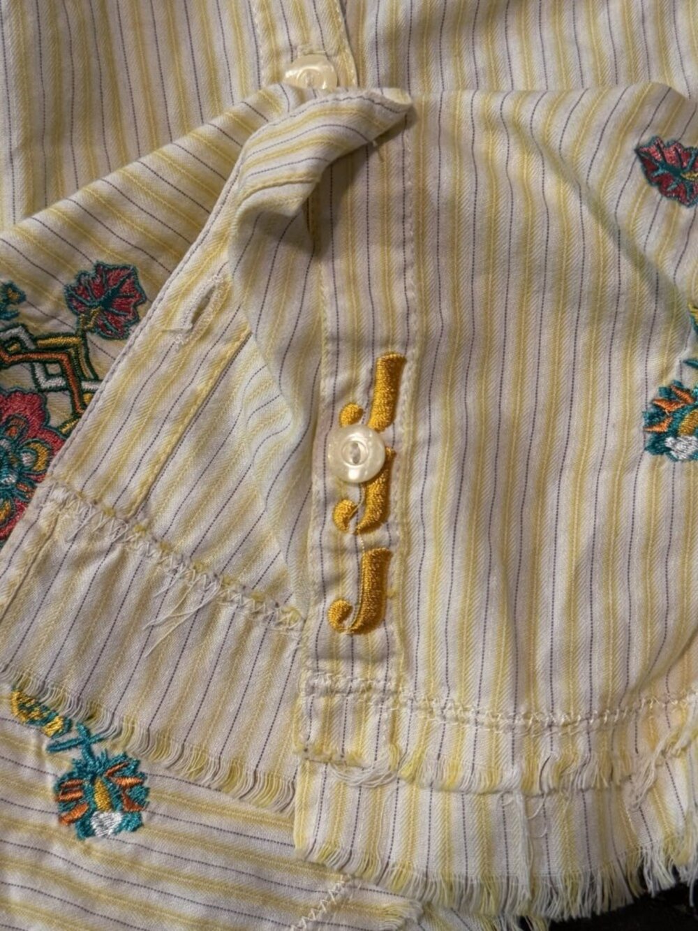 Johnny Was 3J Workshop Roxanna 5026 Striped Embroidered Floral Button Up Shirt M - Picture 7 of 13